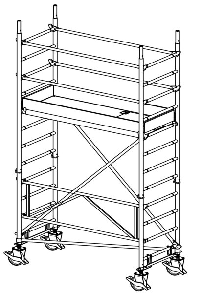 MÜBA 44m Typ 70-2-250S Alu-Fahrgerüst Arbeitshöhe 440 m Gerüsthöhe 330 m Standhöhe 240 m Standfläche 065 x 250 m