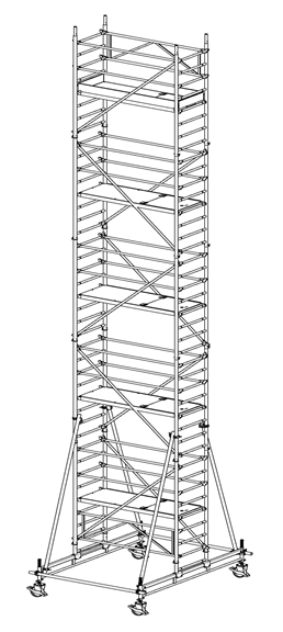 MÜBA 1165m Typ 70-9-250S Alu-Fahrgerüst Arbeitshöhe 1165 m Gerüsthöhe 1095 m Standhöhe 965 m Standfläche 065 x 250 m