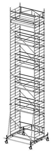 MÜBA 1265m Typ 150-10S Alu-Fahrgerüst Arbeitshöhe 1265 m Gerüsthöhe 1175 m Standhöhe 1065 m Standfläche 130 x 250 m